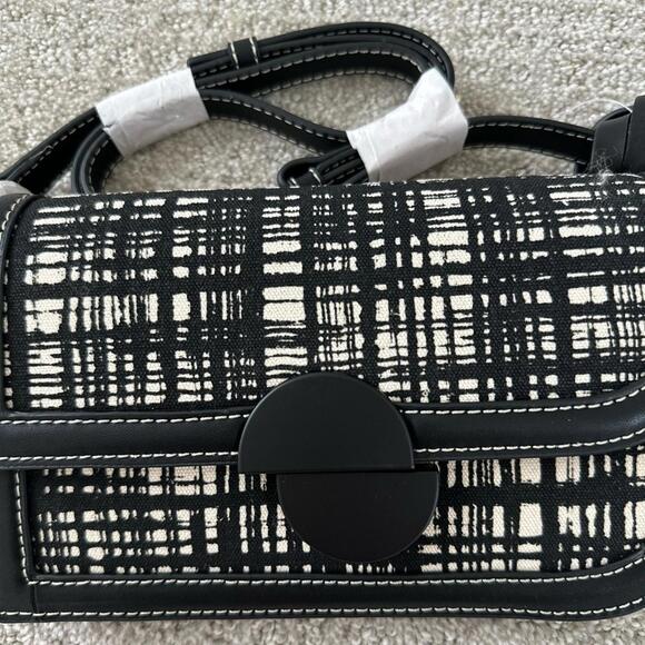 Jason Wu Orbit Crossbody Clutch Sling Bag Black Leather Canvas 70s Plaid - Picture 8 of 9